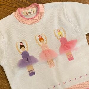 NWT Zubels Girls White and Pink Ballerina Sweater — 4T